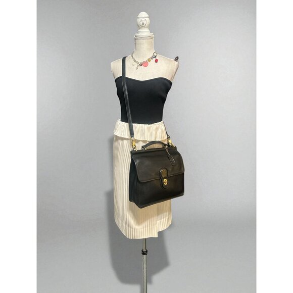 VTG Coach Willis Bag 9927 Black Leather Brass Turnlock Satchel 1994 Costa Rica - Picture 2 of 11